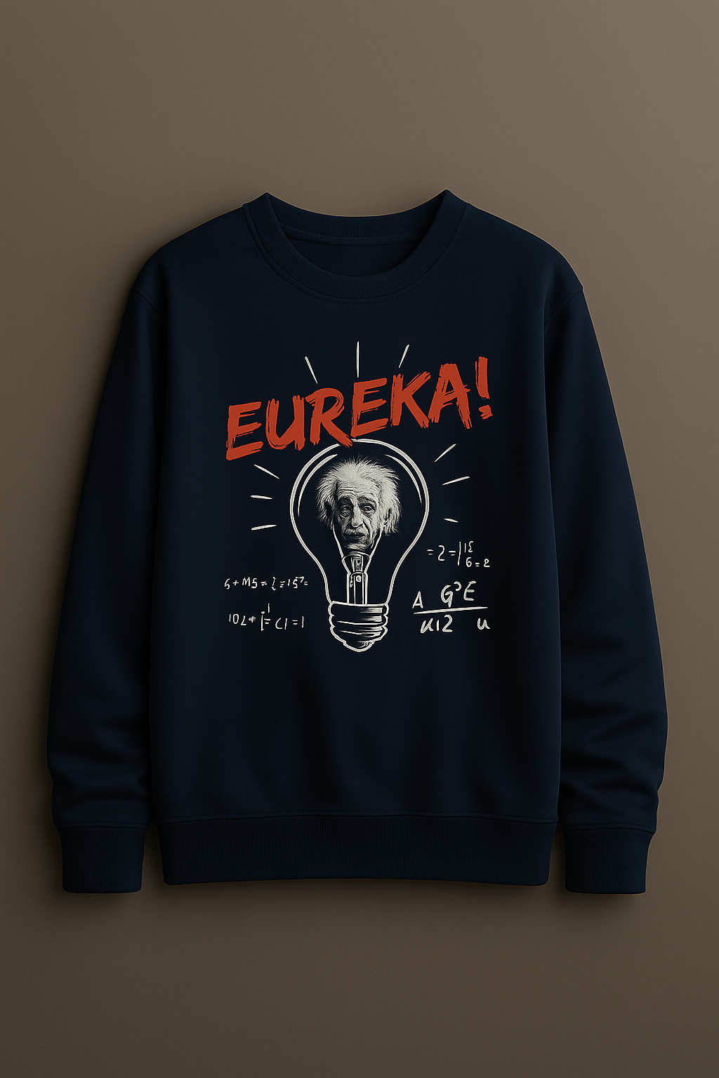 Unisex “Eureka!” Science Sweatshirt – Lightbulb Scientist Illustration Pullover (Navy)