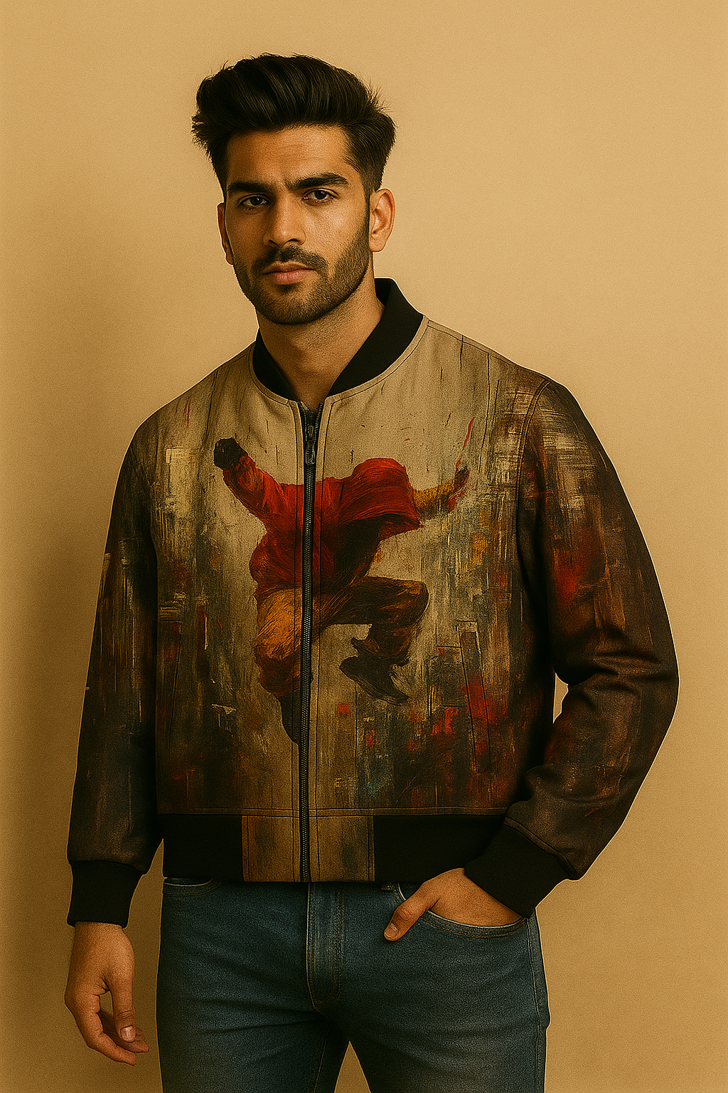 Urban Street Art Bomber Jacket – Bold Graffiti-Style Dance Illustration | Artistic Streetwear Jacket for Men & Women