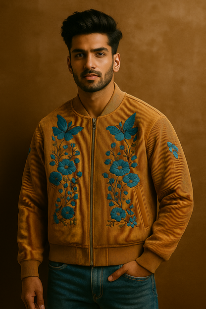 Bold unisex bomber jacket featuring a red bunny mask and graffiti artwork. Dark street-art aesthetic with striking red and black tones—perfect for alternative and urban fashion lovers.