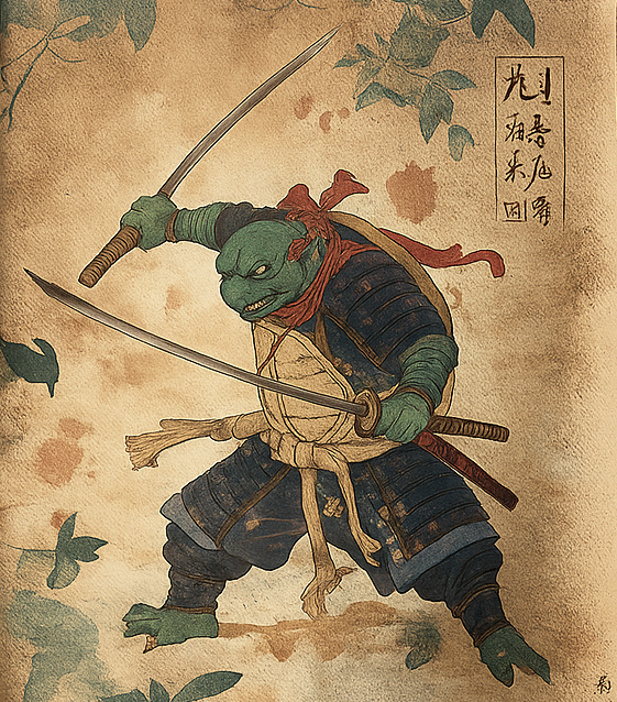 Vintage Japanese Art Warrior Turtle Sweatshirt – Unisex Retro Samurai Style Pullover (Beige)