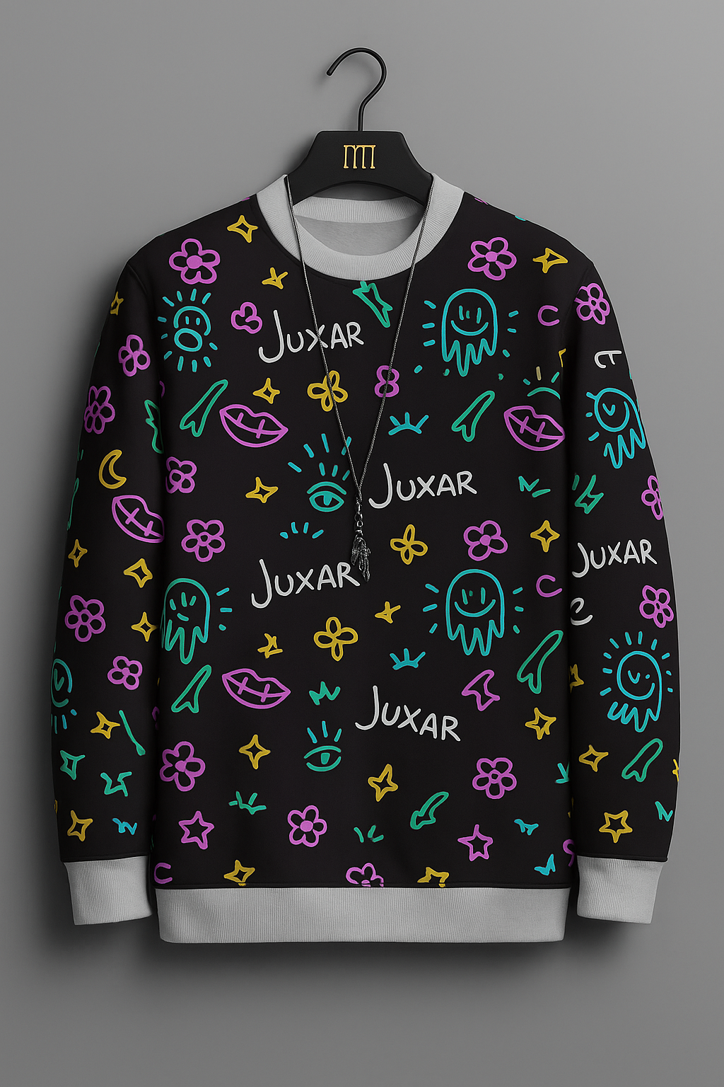Juxar Doodle Art Sweatshirt – Colorful Hand-Drawn Pattern Unisex Pullover | Streetwear Graphic Crewneck