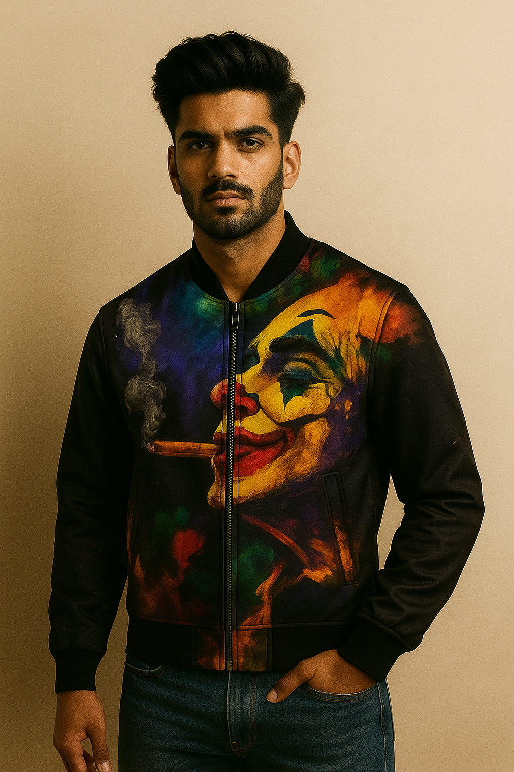 Geometric Multicolor Maze Bomber Jacket – Abstract Street Art Pattern | Unisex Zip-Up Jacket