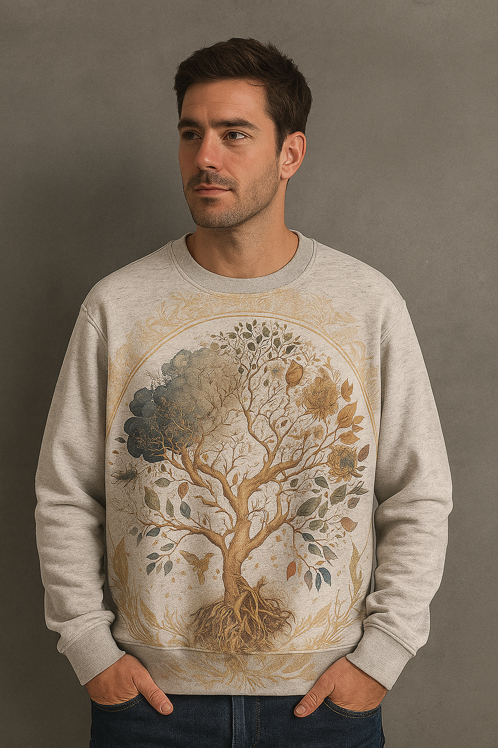 Tree of Life Vintage Sweatshirt – Spiritual Nature Art Pullover | Earthy Aesthetic Unisex Cozy Crewneck