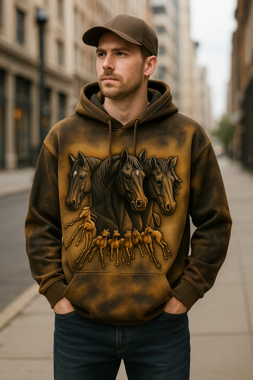 Wild Stallions Hoodie – 3D Horse Art Sweatshirt | Rustic Western Unisex Hoodie