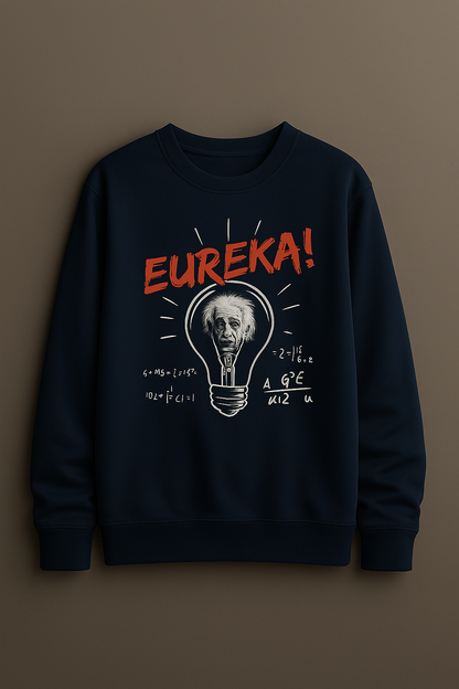 Unisex “Eureka!” Science Sweatshirt – Lightbulb Scientist Illustration Pullover (Navy)