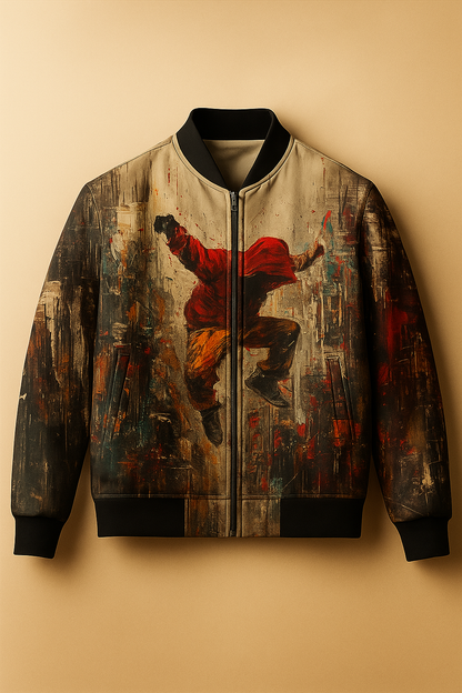 Urban Street Art Bomber Jacket – Bold Graffiti-Style Dance Illustration | Artistic Streetwear Jacket for Men & Women