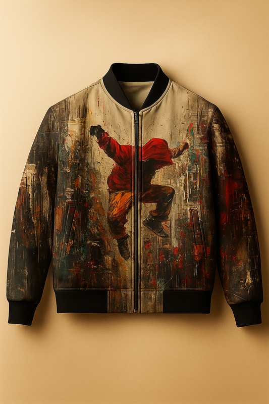 Urban Street Art Bomber Jacket – Bold Graffiti-Style Dance Illustration | Artistic Streetwear Jacket for Men & Women