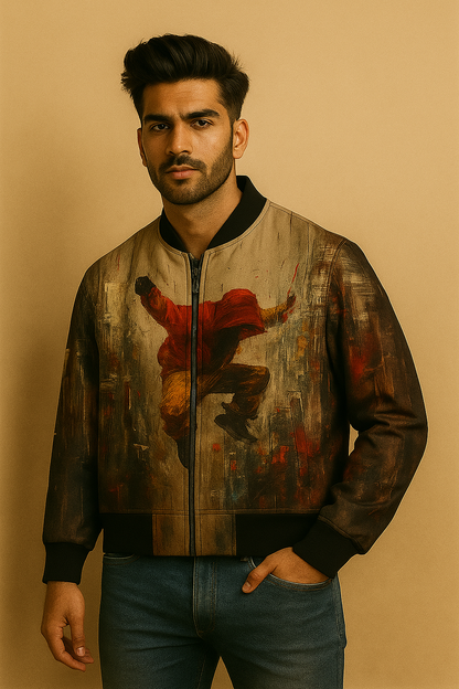 Urban Street Art Bomber Jacket – Bold Graffiti-Style Dance Illustration | Artistic Streetwear Jacket for Men & Women