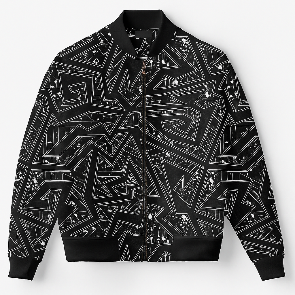 Geometric Multicolor Maze Bomber Jacket – Abstract Street Art Pattern | Unisex Zip-Up Jacket