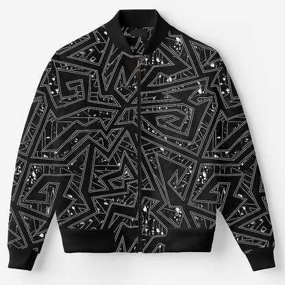 Geometric Multicolor Maze Bomber Jacket – Abstract Street Art Pattern | Unisex Zip-Up Jacket
