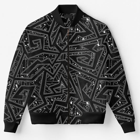 Geometric Multicolor Maze Bomber Jacket – Abstract Street Art Pattern | Unisex Zip-Up Jacket