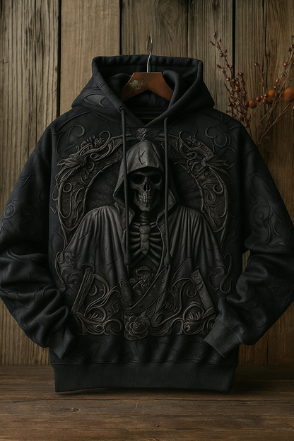 Black Grim Reaper Hoodie – 3D Skeleton Artwork Hoodie | Gothic Dark Aesthetic Sweatshirt