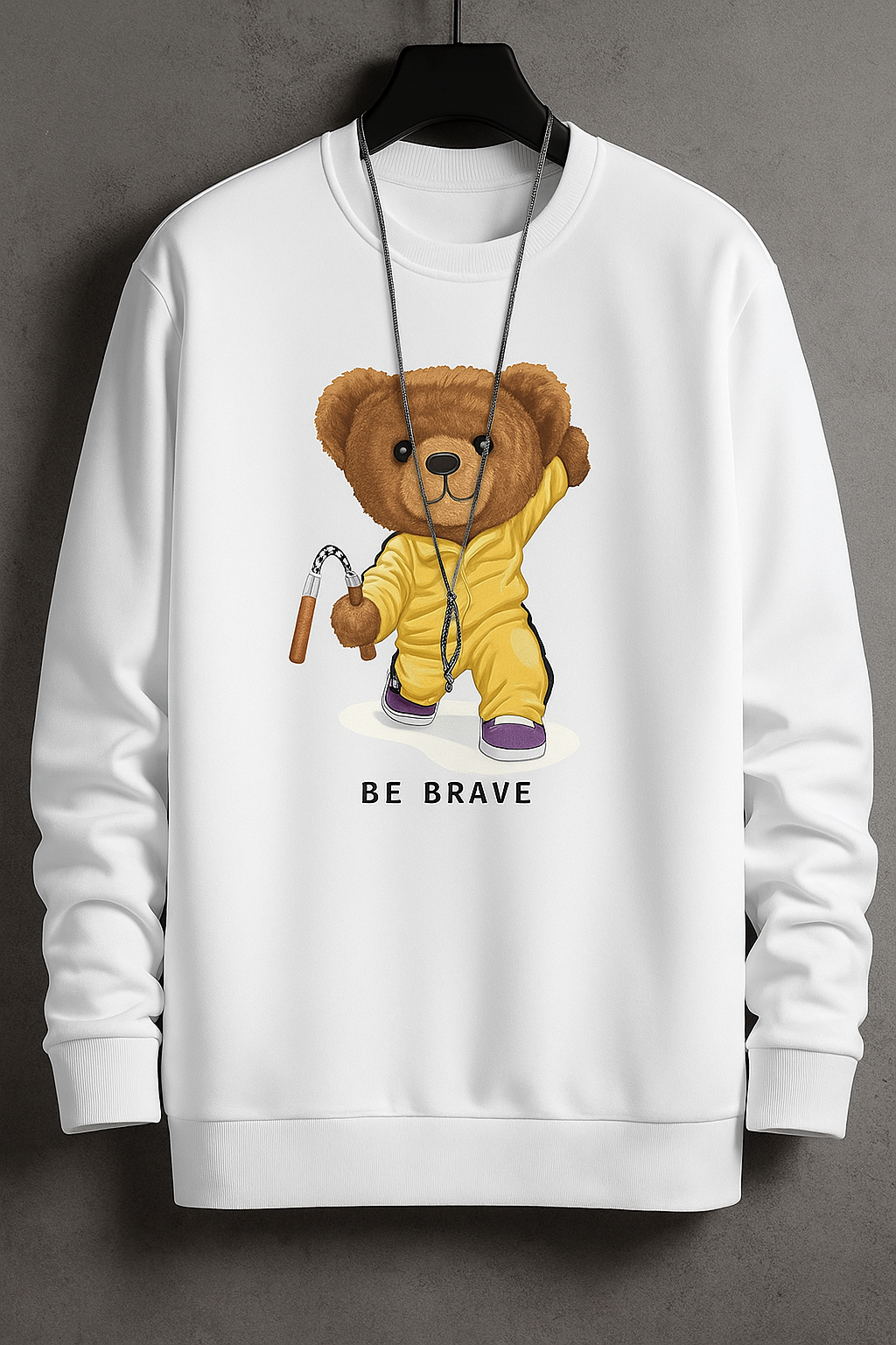 “Be Brave” Teddy Bear Sweatshirt – Cute Motivational Bear Graphic Pullover | Unisex Casual Crewneck