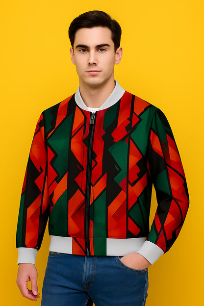 Neon Gradient Scratch-Pattern Bomber Jacket – Vibrant Abstract Streetwear Unisex Zip-Up