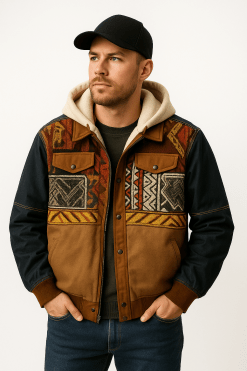 Vintage Tribal Patchwork Sherpa-Lined Jacket – Warm Winter Boho Cotton Coat