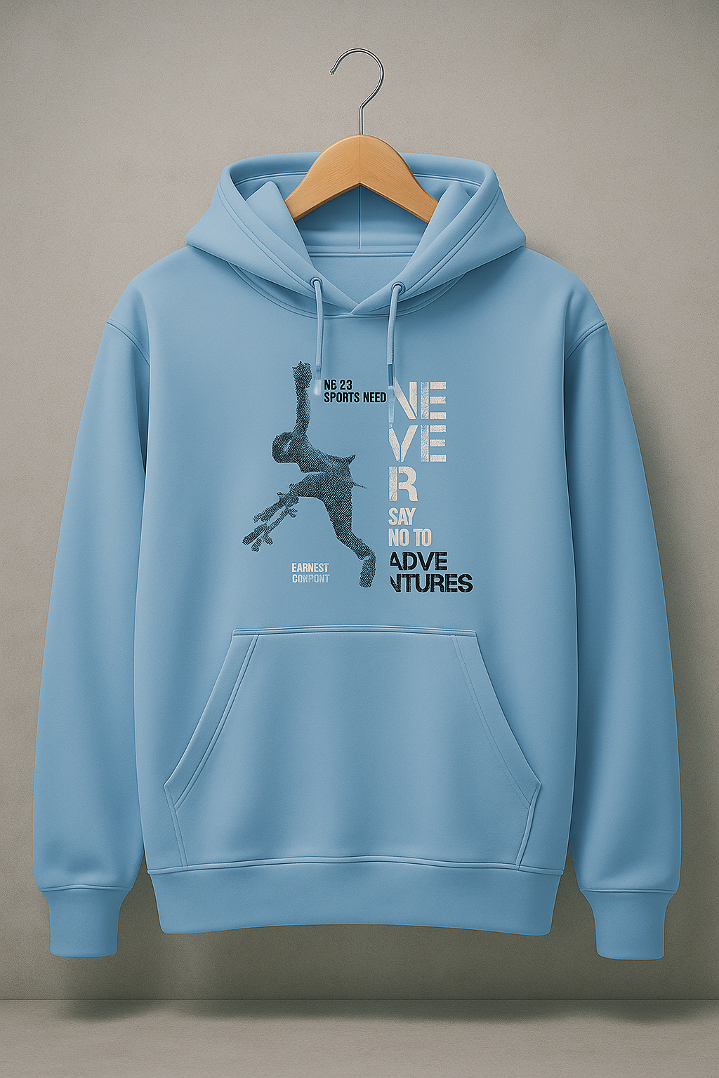Sky Blue Adventure Graphic Hoodie – “Never Say No to Adventures” Skateboard Print Sweatshirt