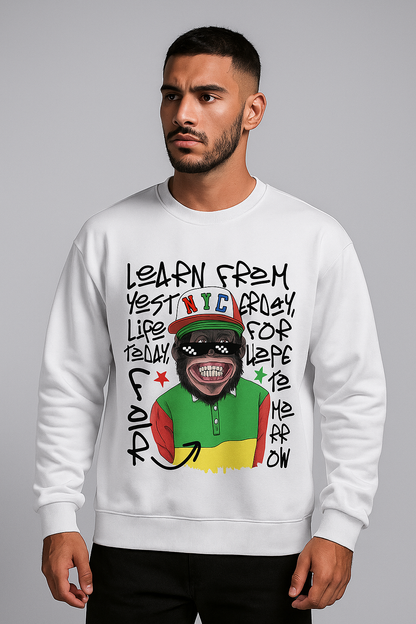 "Learn From Yesterday" Graphic Sweatshirt – Motivational Streetwear Unisex Pullover | Colorful Urban Art Sweater