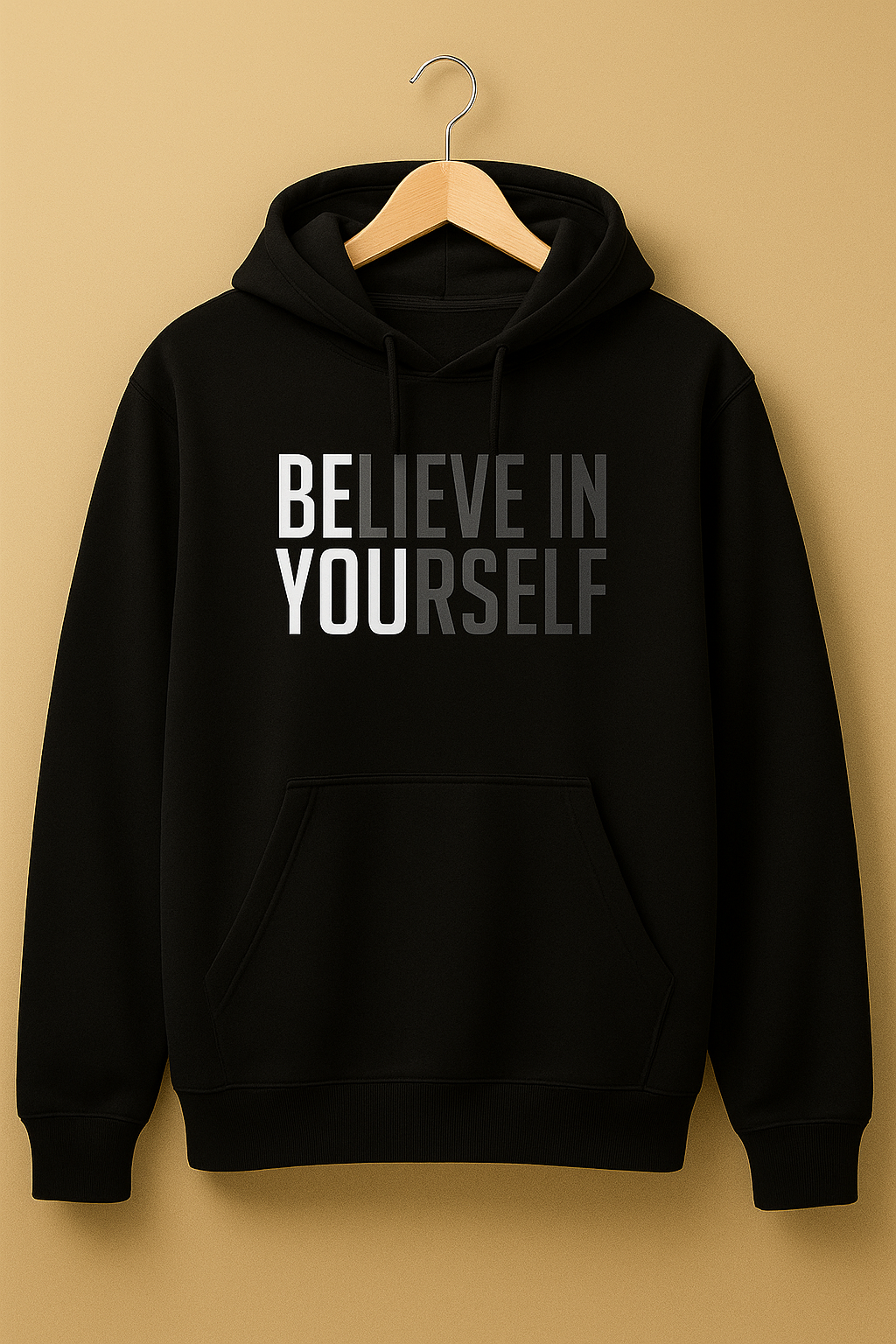 “Believe In Yourself” Motivational Hoodie – Black Premium Unisex Pullover