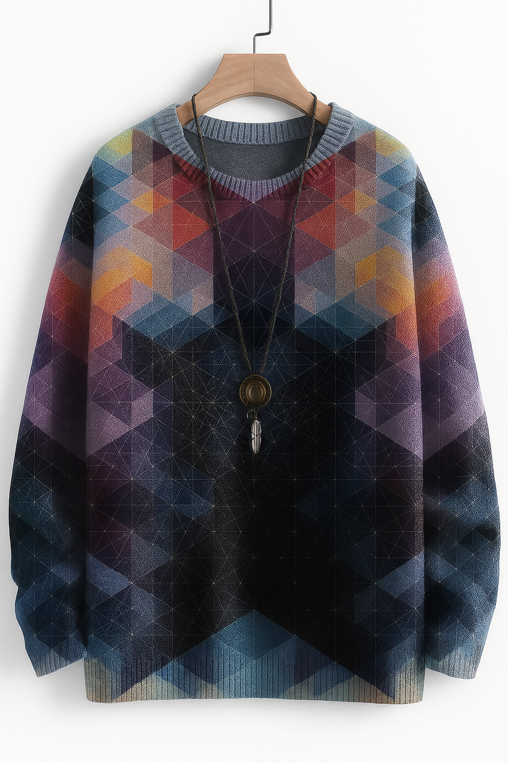 Unisex Geometric Gradient Sweatshirt – 3D Polygon Print Pullover (Multicolor Abstract Art Sweater)