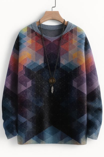 Unisex Geometric Gradient Sweatshirt – 3D Polygon Print Pullover (Multicolor Abstract Art Sweater)