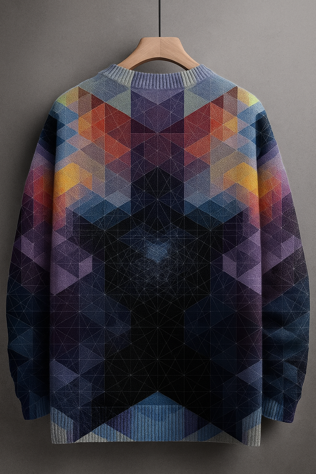 Unisex Geometric Gradient Sweatshirt – 3D Polygon Print Pullover (Multicolor Abstract Art Sweater)