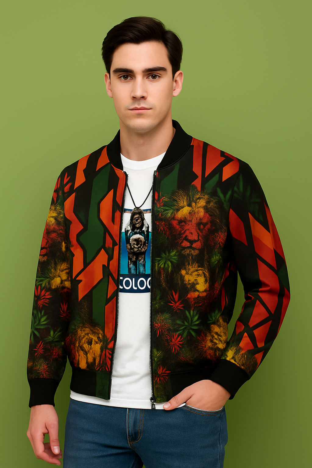 Geometric Multicolor Maze Bomber Jacket – Abstract Street Art Pattern | Unisex Zip-Up Jacket