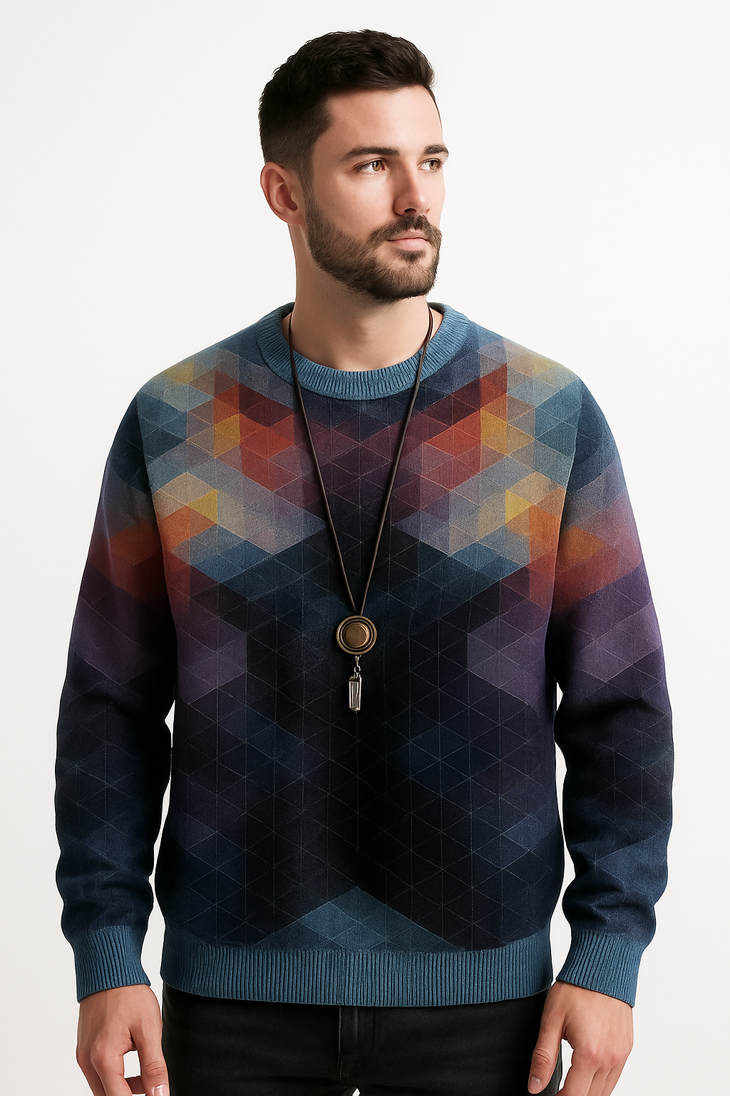 Unisex Geometric Gradient Sweatshirt – 3D Polygon Print Pullover (Multicolor Abstract Art Sweater)