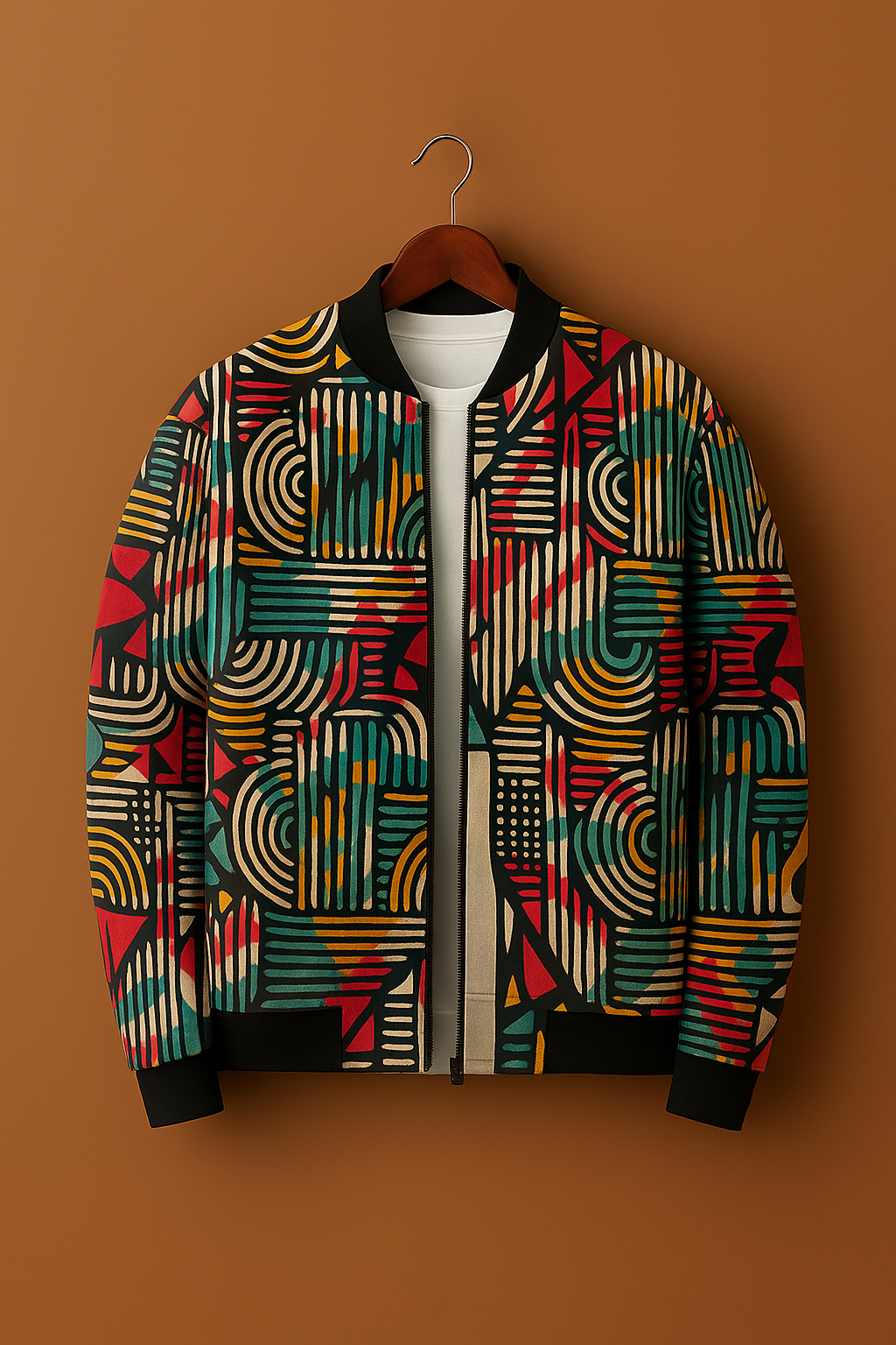 Geometric Multicolor Maze Bomber Jacket – Abstract Street Art Pattern | Unisex Zip-Up Jacket