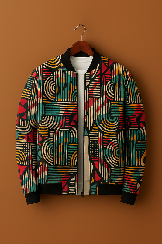 Geometric Multicolor Maze Bomber Jacket – Abstract Street Art Pattern | Unisex Zip-Up Jacket