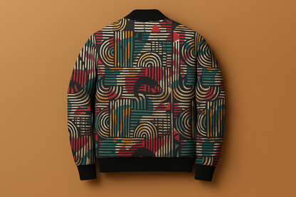 Geometric Multicolor Maze Bomber Jacket – Abstract Street Art Pattern | Unisex Zip-Up Jacket