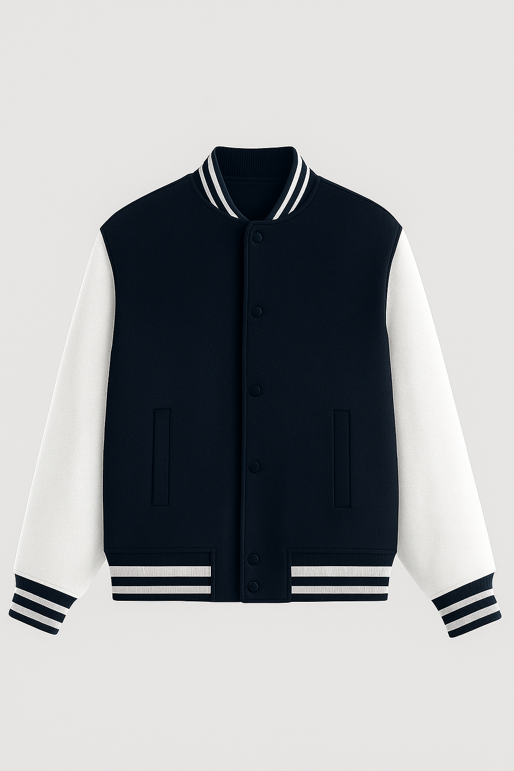 Classic Navy & White Varsity Jacket – Premium Letterman-Style Unisex Bomber | Retro Collegiate Outerwear